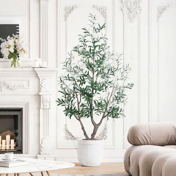 Vitalismo 6 ft. Artificial Olive Tree Natural Wood Trunk & Lifelike Fruits Faux Olive Tree for Home Office House Living Room Decor NOHK0108GLGRN