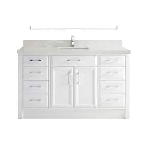 Calais 60 in. Vanity in White with Solid Surface Vanity Top