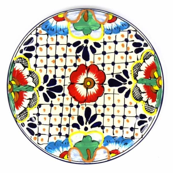 Global Crafts Mexican Dots and Flowers Pottery Trivet or Wall Decor