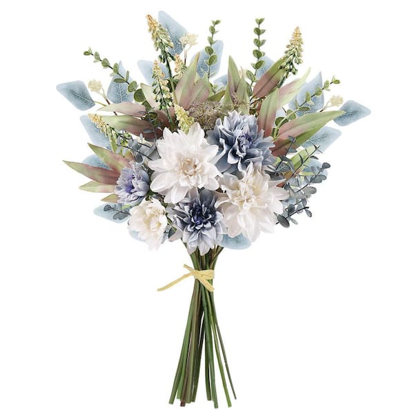 19.88 in. Blue/White Indoor Artificial Bouquet in Pot