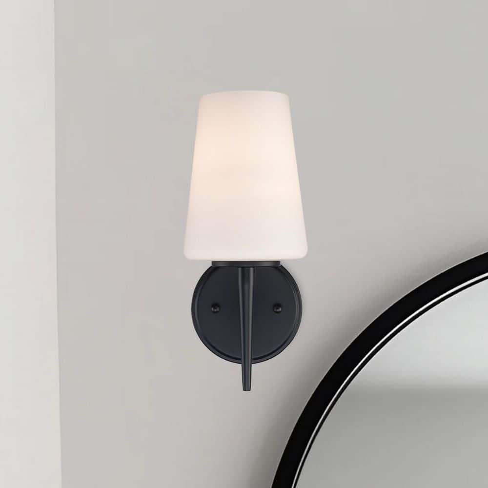 Horizon 1-Light Black Indoor Wall Sconce Light Fixture with Frosted Glass Shade price history on PriceWatchPro