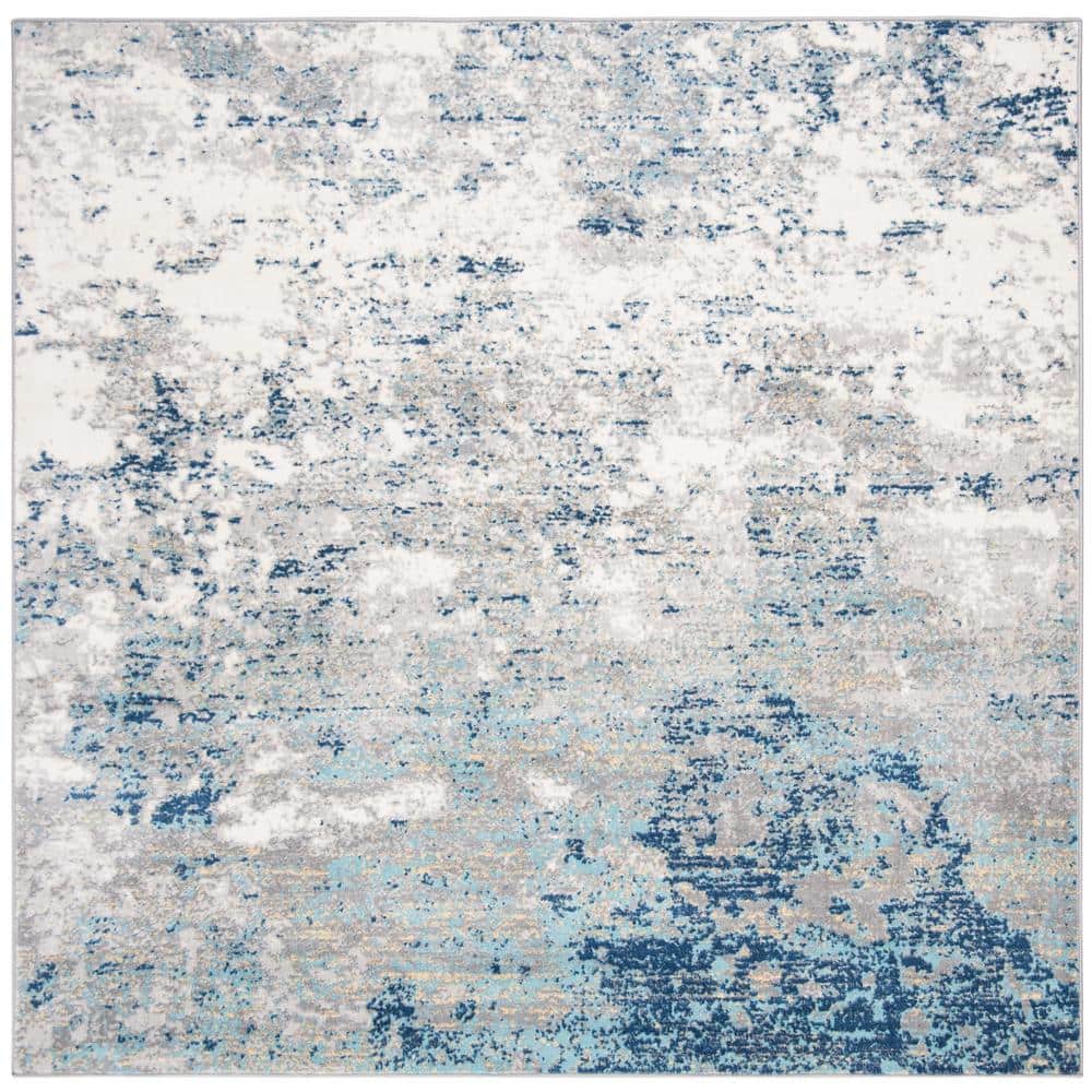 Brentwood Light Grey and Blue Synthetic Square Area Rug