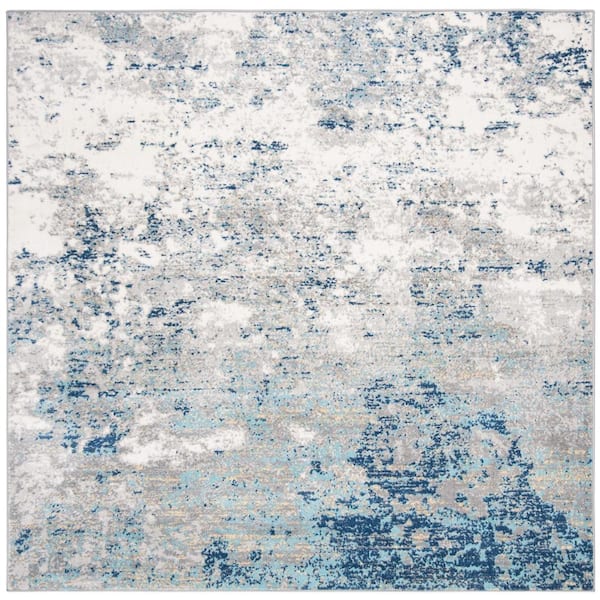 SAFAVIEH Brentwood Light Gray/Blue Doormat 3 ft. x 3 ft. Square Abstract Area Rug