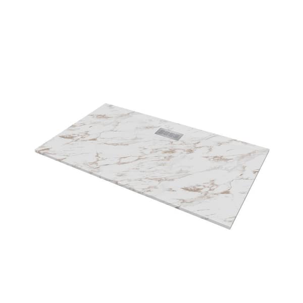 CASTICO 72 in. L x 42 in. W x 1.125 in. H Solid Composite Stone Shower Pan Base with Center Back Drain in Caramel Sand