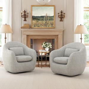 OrangeOne Oversized White Fabric 360° Swivel Accent Chair