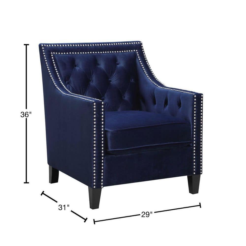 Teagan 35" Blue Polyester Accent Chair with Nailhead Trim