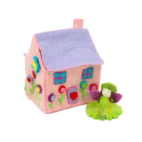 Global Crafts Pink Felt Tiny Dream House with Fairy