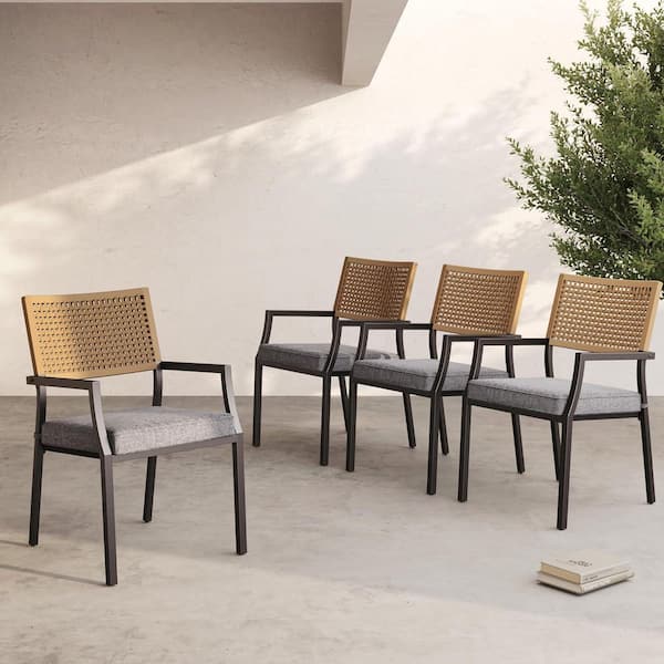 4-Piece Outdoor Dining Chair Set, Metal Stackable Wicker Chairs with Cushions for Patio, Garden, Porch, Lawn, Poolside