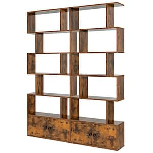 2-Piece 27.5 in. W Rustic Brown Bookshelf with Cabinet 6-Tier S-Shaped Bookcase Storage Rack