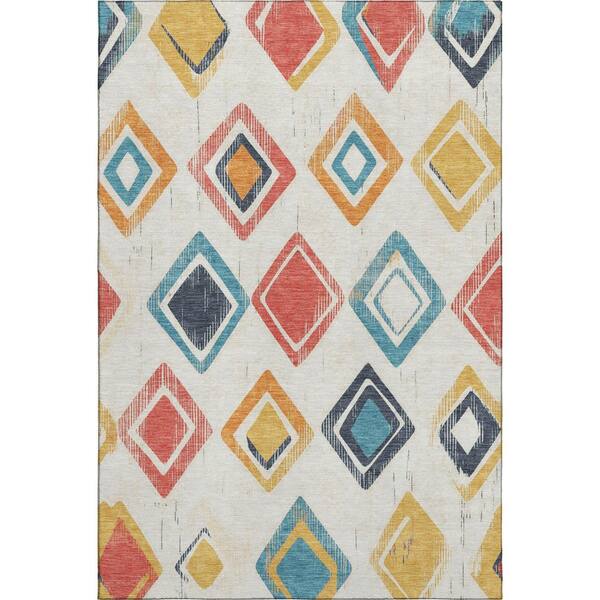 Mayfield Premium Machine Washable Abstract AMF2180 Ivory 3 ft. x 5 ft. Area Rug