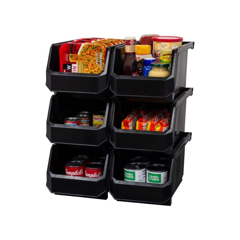 Plastic Stackable Storage Bin Containers for Organizing, Large (14.8" x 8" x 7"), 6-Pack, Black