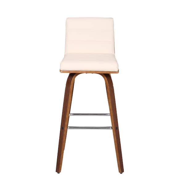 HomeRoots 39 in. Cream and Brown Iron Swivel Low Back Bar Height Chair with Footrest