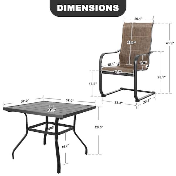 5-Pieces Square Outdoor Patio Dining Set with Padded Sling Chairs