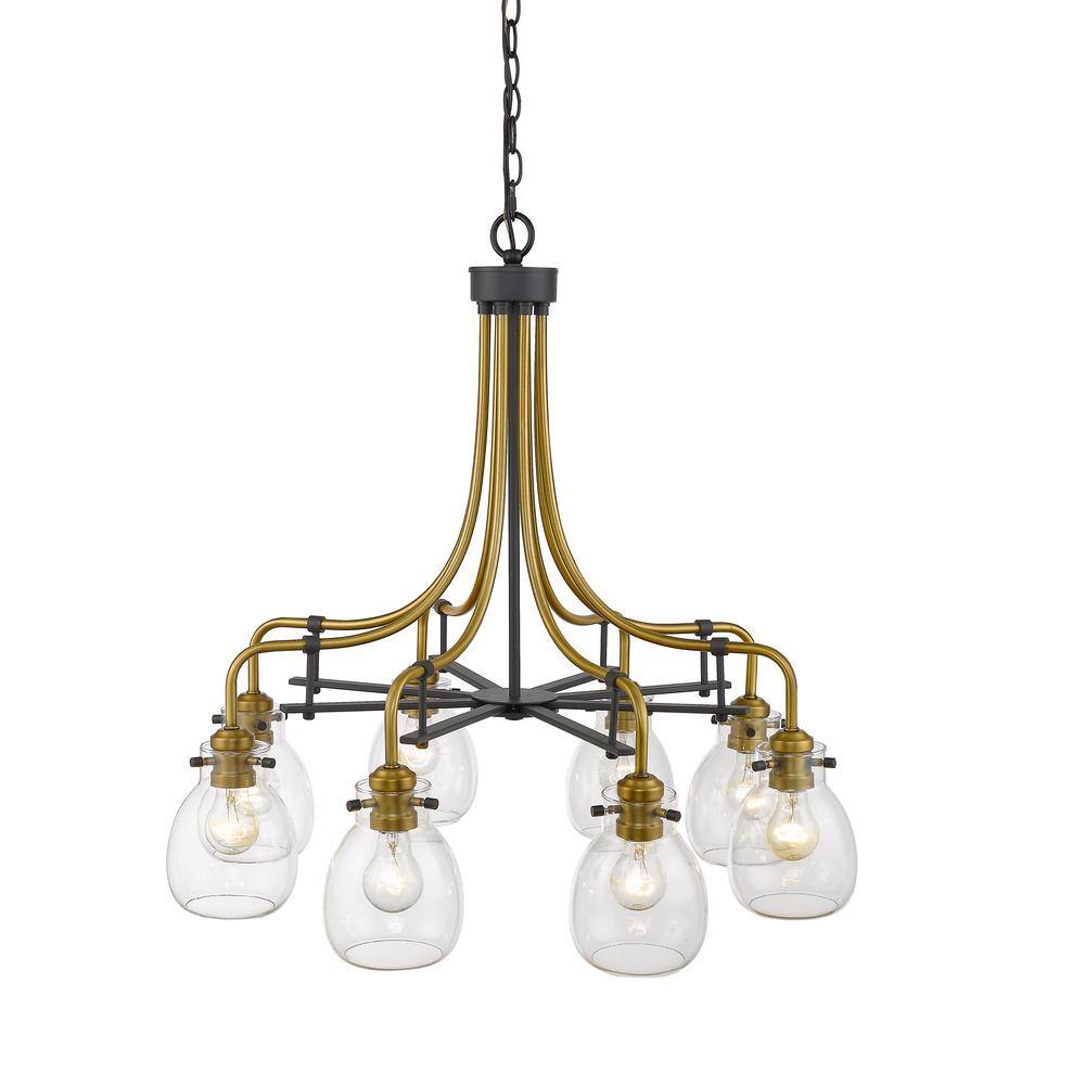 Kraken 28'' Industrial Clear Glass & Olde Brass Chandelier