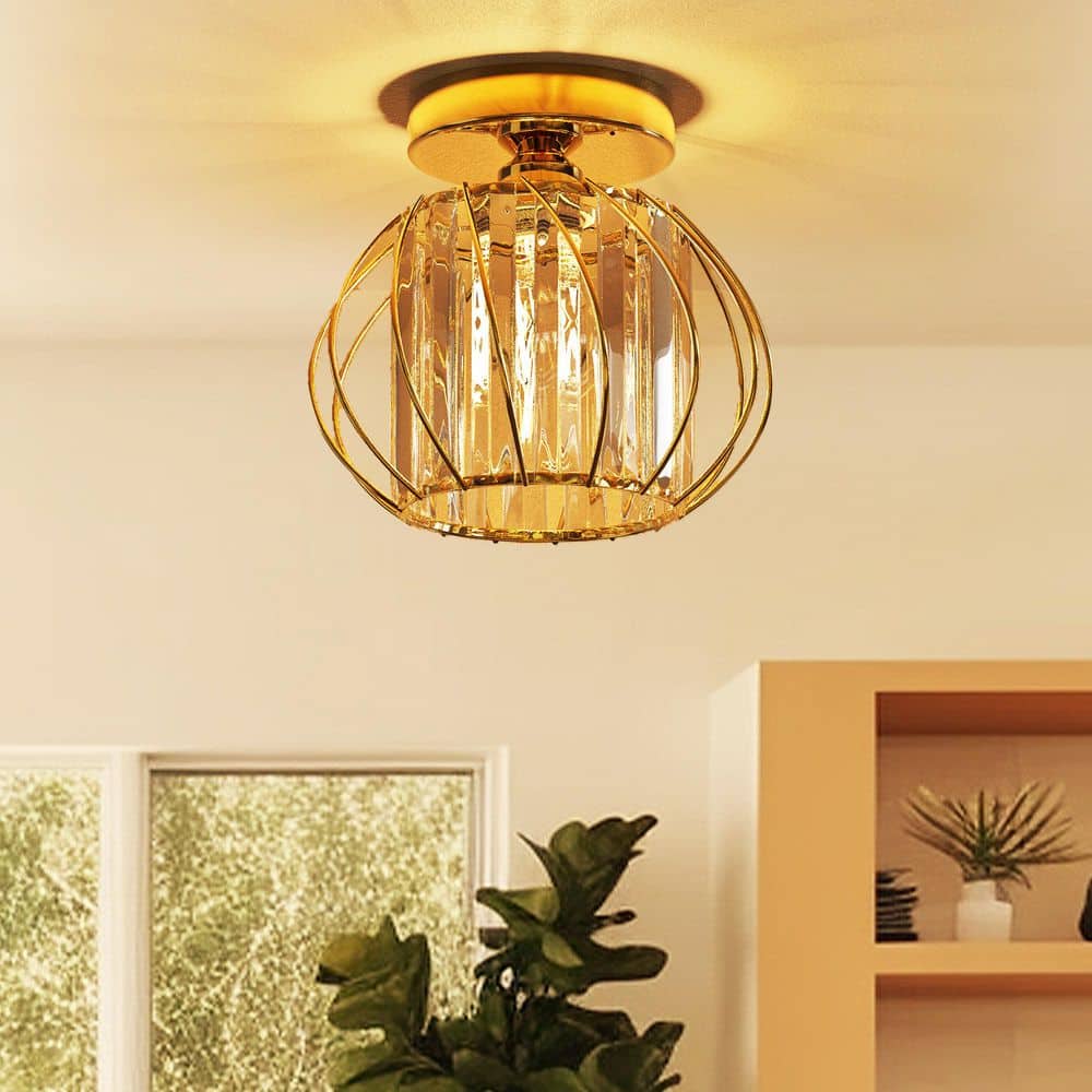 7 in. Gold Semi-Flush Mount - 1-Light, Modern with Clear Crystal Accents price history on PriceWatchPro