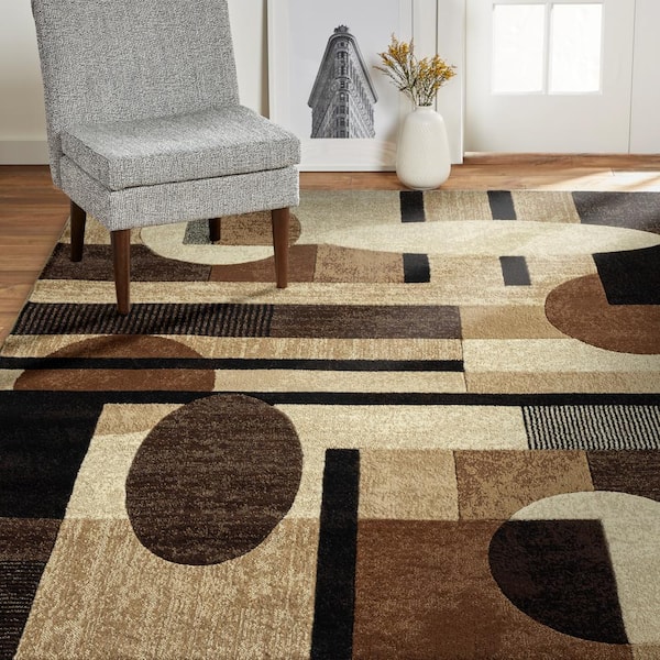 Tribeca Jasmine Brown/Beige 4 ft. x 5 ft. Geometric Area Rug