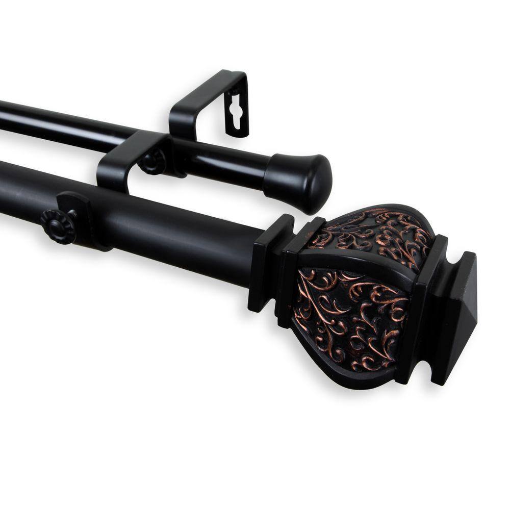 28 in. - 48 in. Telescoping 1 in. Double Curtain Rod Kit in Black with Margot Finial price history on PriceWatchPro