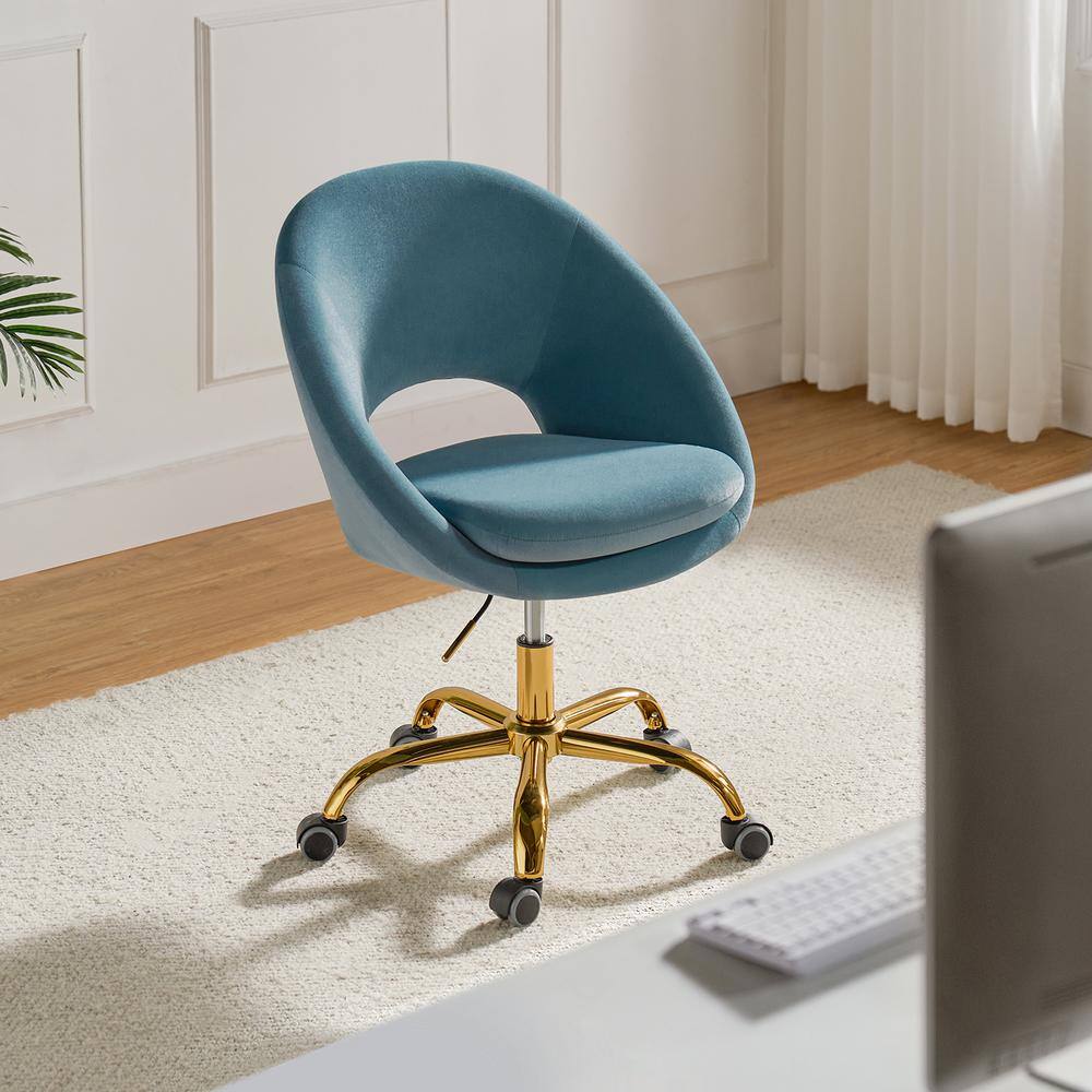Berta Blue Velvet Swivel Task Chair with Adjustable Height