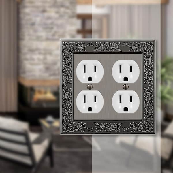 English Garden 2 Gang Duplex Metal Wall Plate - Antique Nickel