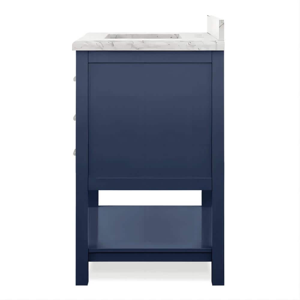 Freya 31" Blue Bathroom Vanity with White Marble Top