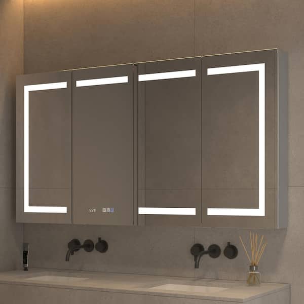 OLUMAT 60 in. W x 32 in. H Rectangular LED Anti-Fog Medicine Cabinet with Mirror