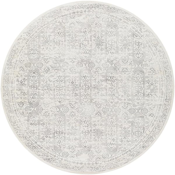 Livabliss Errol Cream 7 ft. Round Indoor Distressed Oriental Area Rug