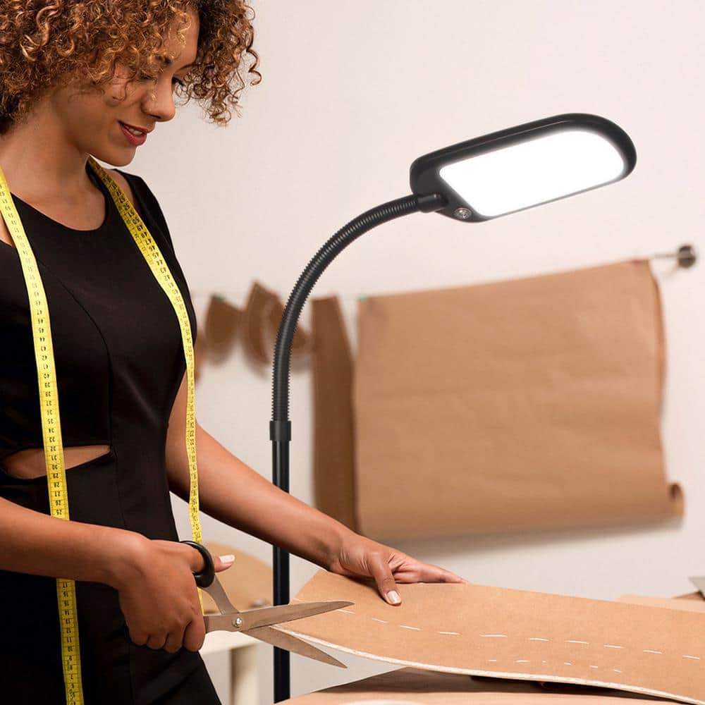 Jet Black Adjustable LED Floor Lamp with Gooseneck