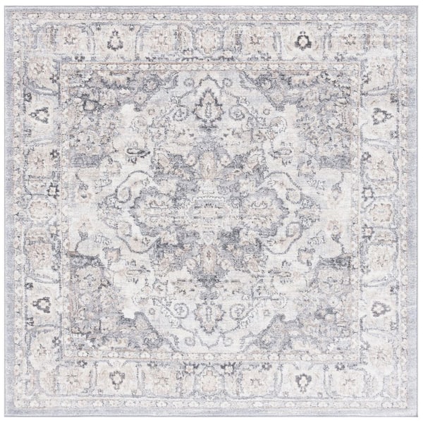 SAFAVIEH Opal 7 ft. x 7 ft. Gray/Ivory Floral Border square Area Rug