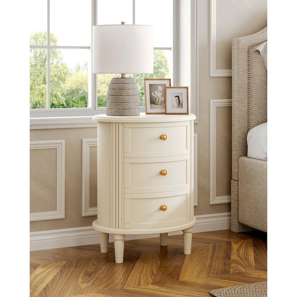 Fenley White 3-Drawer 19.69 in. W Nightstand, Oval Bed Side Table for Bedroom and for Living Room, Fully Assembled