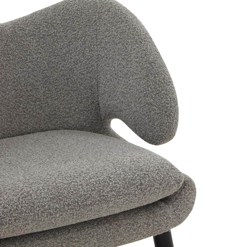 Felicia Light Grey Boucle Barrel Accent Chair with Black Birchwood Legs