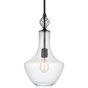 Sydney 60-Watt 1-Light Oil-Rubbed Bronze Antique Pendant Light with Clear Seeded Shade, No Bulb Included