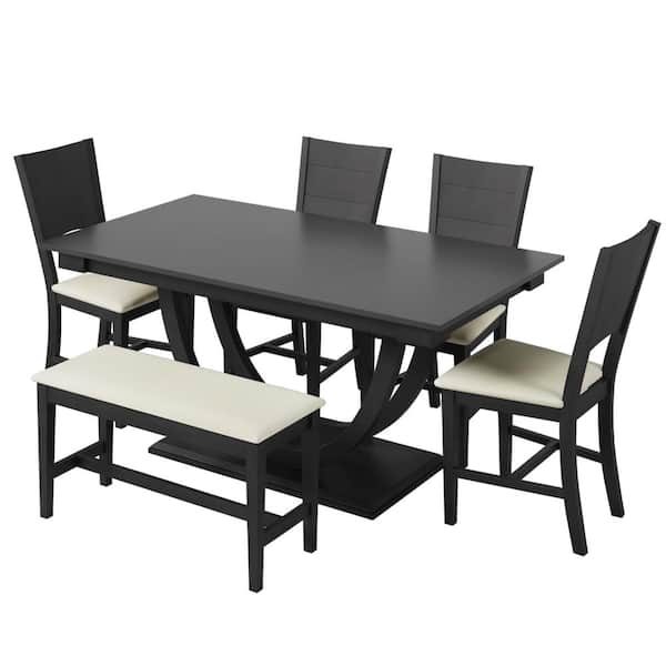 6-Piece Modern Gray Wood Top Dining Room Set Seats 5