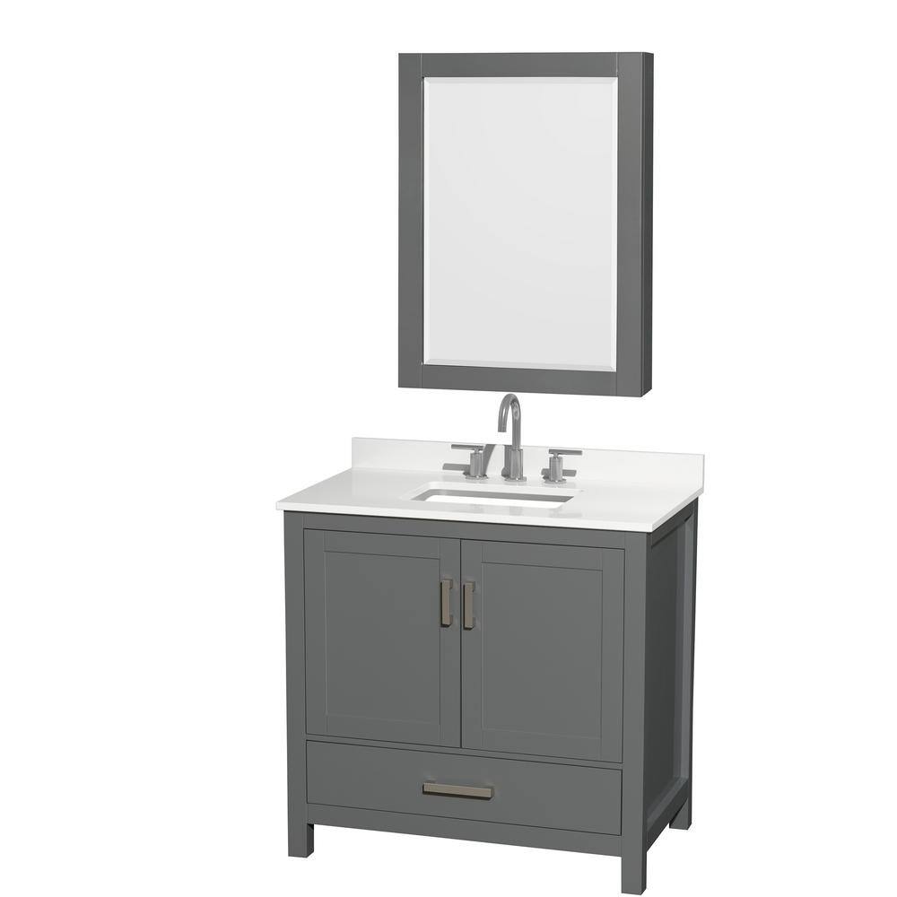 Sheffield 36 in. W x 22 in. D x 35 in. H Single Bath Vanity in Dark Gray with White Quartz Top and Mirror price history on PriceWatchPro