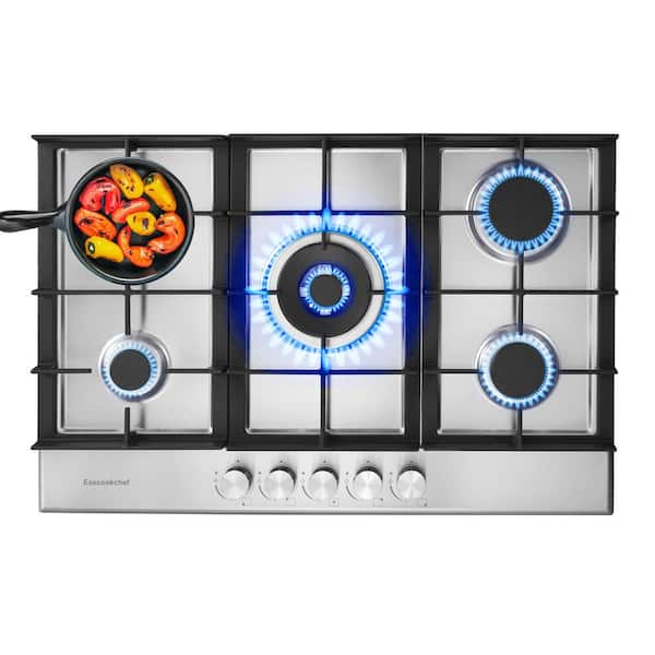 30 in. 5 Burners Bulit-in Stainless Steel Gas Hob for Kitchen NG/LPG Convertible Gas Stovetop, Thermocouple Protection