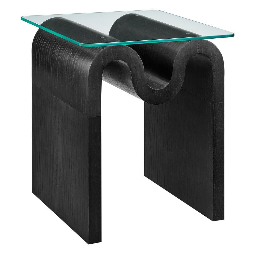 Ondine Black Wave Base Glass Top Side Table
