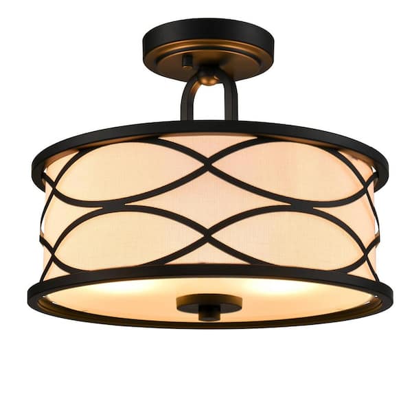 CLAXY 15.75 in. 2-Light Black Flush Mount with Frosted Glass Shade and No Light Bulb Type Included (1-Pack)