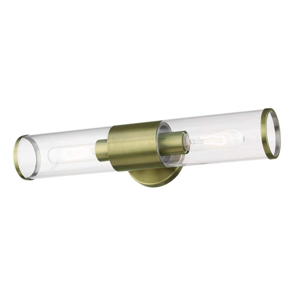 Antique Brass Dual Cylinder Vanity Sconce with Dimmable Lighting