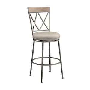 Stewart 30 in. Aged Pewter and Silver Swivel Indoor/Outdoor Bar Stool