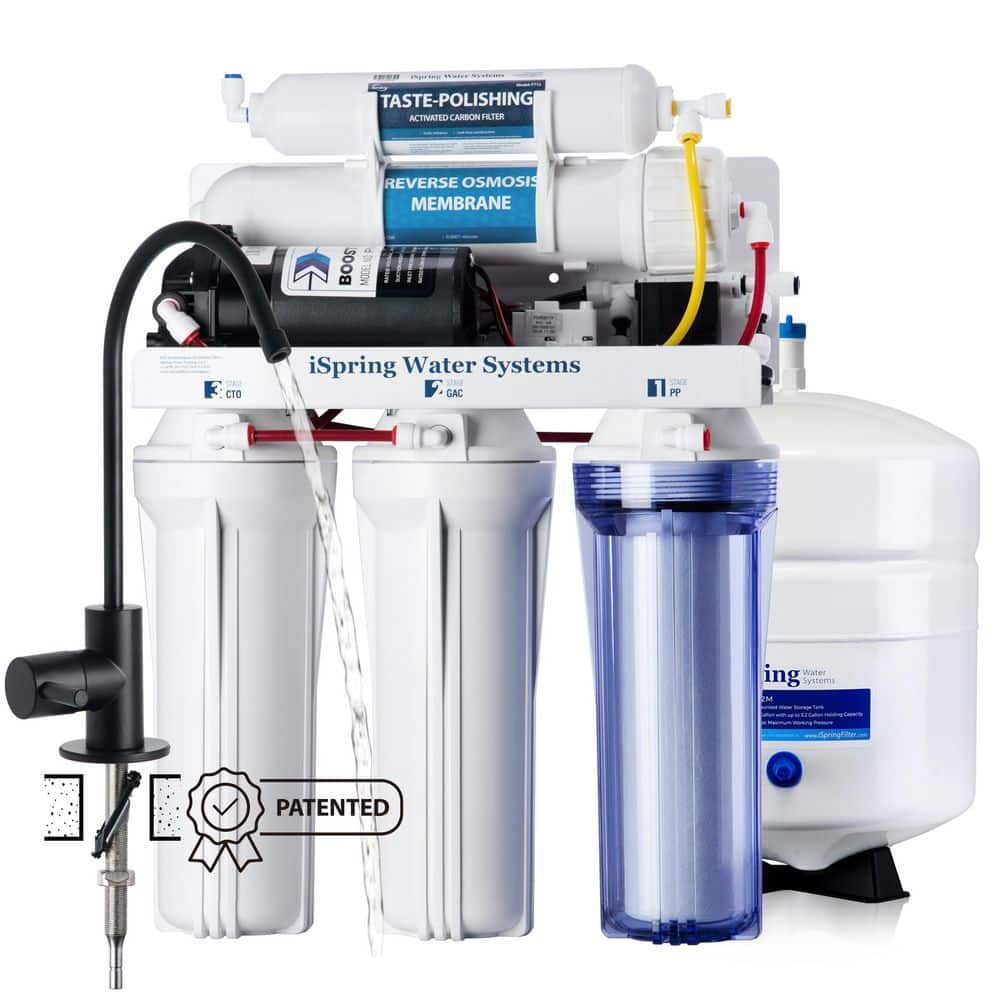 5-Stage Under Sink Reverse Osmosis Water Filter System with Booster Pump, Up to 2:1 Pure to Drain, Sleek Black RO Faucet