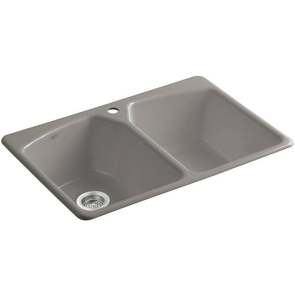 KOHLER Tanager Drop-In Cast-Iron 33 in. 1-Hole Double Bowl Kitchen Sink in Cashmere