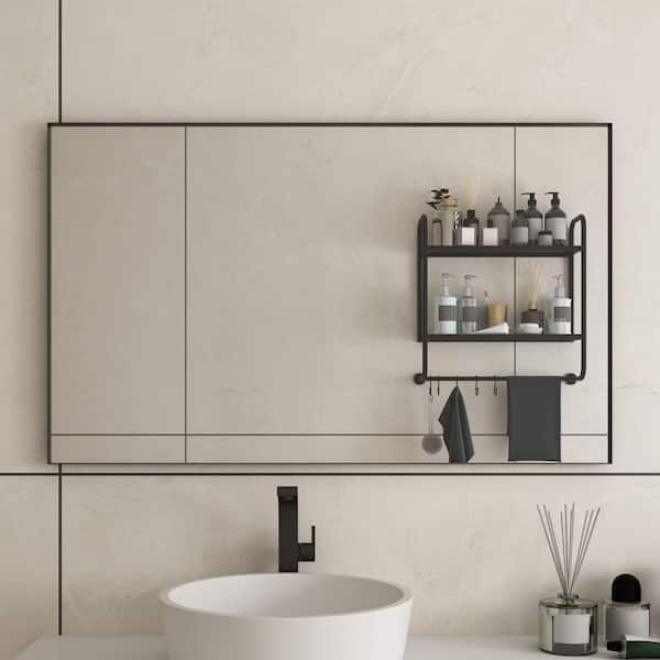 60 in. W x 36 in. H Rectangular Aluminum Framed Wall Bathroom Vanity Mirror in Black