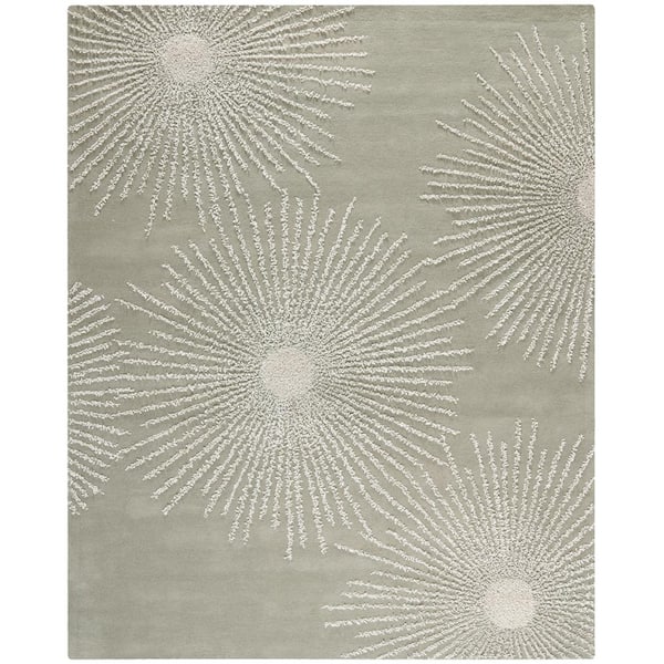 SAFAVIEH Soho Grey/Ivory Wool 8 ft. x 10 ft. Floral Area Rug