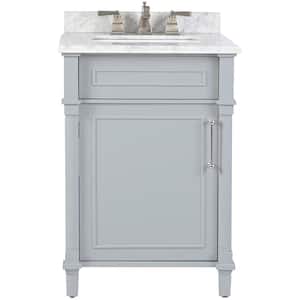 Aberdeen 24 in. Single Sink Freestanding Dove Gray Bath Vanity with Carrara Marble Top (Assembled)