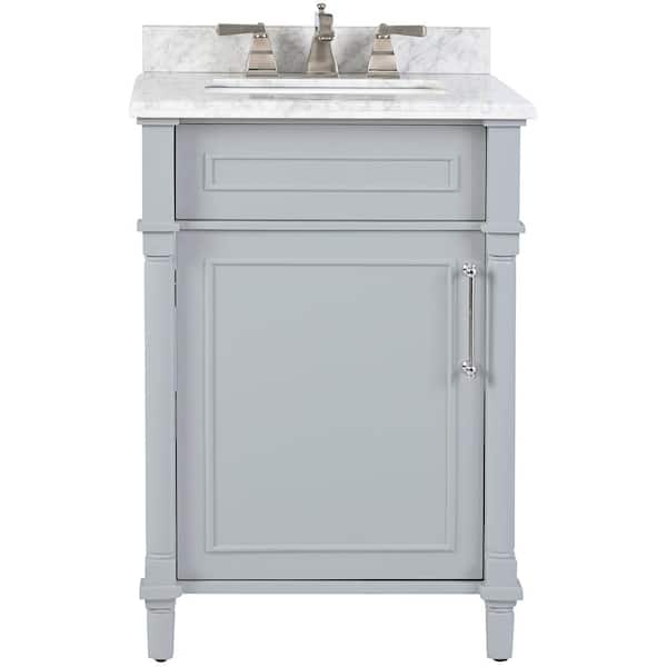 Aberdeen 24 in. Single Sink Dove Gray Bath Vanity with Carrara Marble Top (Assembled)