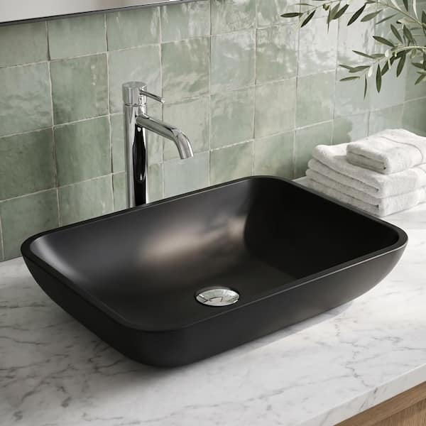 VIGO Matte Shell Sottile Black Glass 18 in. L x 13 in. W x 4 in. H