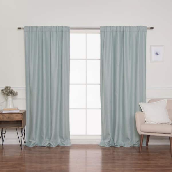 Best Home Fashion Mint Green Faux Linen Back Tab Blackout Curtain - 52 in. W x 84 in. L (Set of 2)