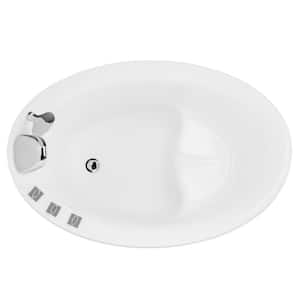 59 in. Acrylic Flatbottom Non-Whirlpool Oval Deep Soaking Freestanding Bathtub in White with Faucet