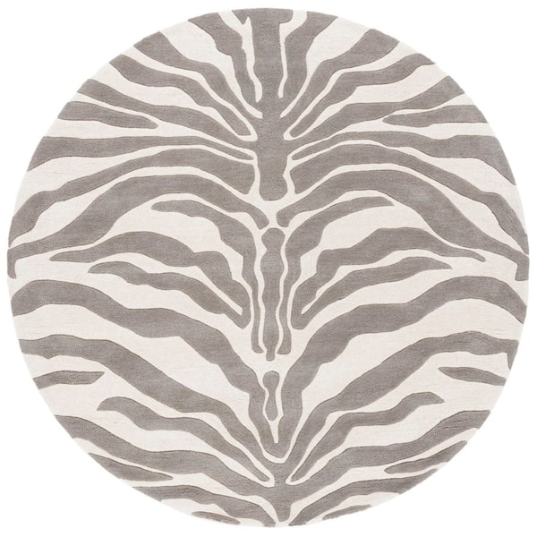 Soho 6 ft. x 6 ft. Round Ivory/Gray Glam Zebra Area Rug