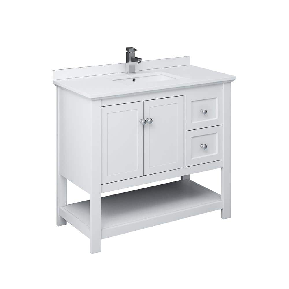 Manchester 42" White Quartz Stone Single Sink Vanity with Open Bottom Shelf