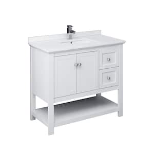 Manchester 40 in. W Bathroom Vanity in White with Quartz Stone Vanity Top in White with White Basin